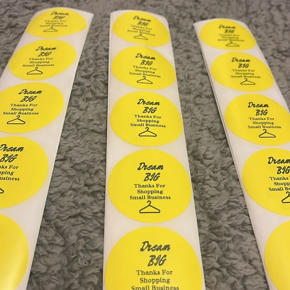 Hand Crafted “Dream Big” Thank You 2” Stickers Yellow Color